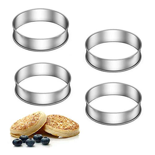 Crumpet Rings Juego de 4 Anillos Antiadherentes para Tarta Anillos de Tarta de Postre Enrollados Dobles para Huevos Escalfados, Haciendo Panecillos Ingleses para Muffins