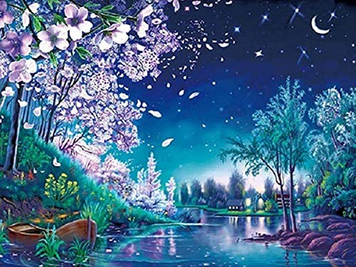 CRYUN Moonlight 5d DIY diamante bordado paisaje hecho a mano completo redondo diamante pintura costura mosaico punto de cruz decoración del hogar - redondo 30 x 40 cm sin marco