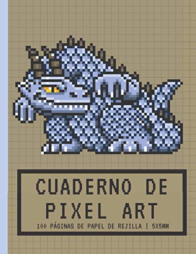 Cuaderno de PIXEL ART: Papel de rejilla Pequeñas baldosas 5x5mm | Cuaderno en blanco | Para hacer dibujos de píxeles y colorear | Monstruo dragón azul ... niños y niñas jugadores, niños y adultos