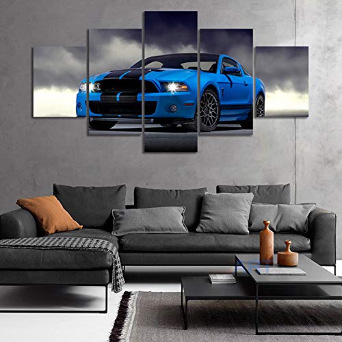 Cuadros en Lienzo Arte 5 Piezas HD vehículo Famoso Ford Mustang Shelby GT500 Super Serpiente Coche Lienzo póster decoración de la Pared del hogar,B,40x60x2 40x80x2 40x100x1