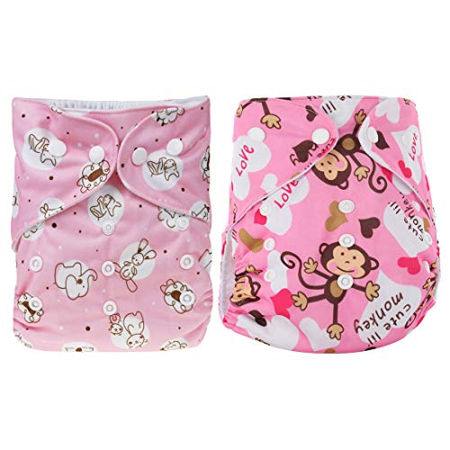 DEBAIJIA Cubierta de Pañales de Tela Para Bebés Lindo Casual Reutilizable Impermeable Transpirable Ajustable Lavable Pañal Diario Adecuado para 0-36 Meses Niño Niño Niña Sin Inserto 2 / PCS