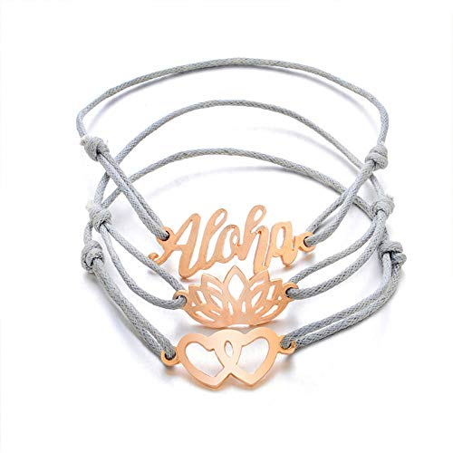 Delicate girl-shouzhuo 3 Pcs/Conjunto Retro Tejiendo Las Mujeres Flor De Loto Letras Corazón Amor Pulsera Multicapa Exquisito Conjunto De Parte De Vestir