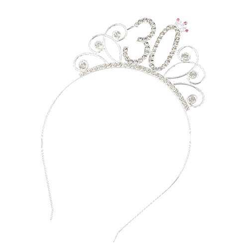 dontdo Diadema para el pelo para mujer, 16/18/21/30/40/50/60/80, diseño de figura para fiesta de cumpleaños, diadema plateada de 30 años