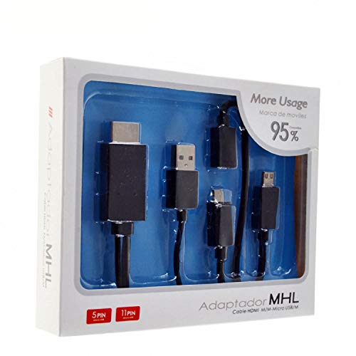 ebox Cable MHL de USB a HDMI Kit para Samsung Galaxy S2, S3, S4, s5, Note 2 y Note 3 Smartphone con Micro 5 Pines USB y Micro 11 Pines USB