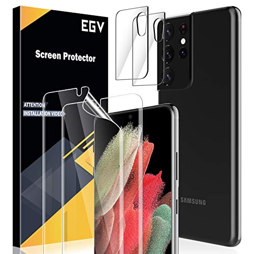 EGV Compatibile con Samsung Galaxy S21 Ultra Protector de Pantalla,2 Pack Protector Pantalla e 2 Pack Protector de Lente de Cámara