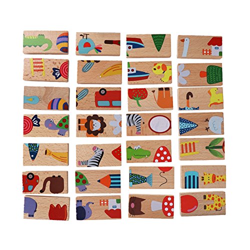 Fdit - Juego de 28 Piezas de Bloques de Construcción Domino para niños y niñas, Diseño de Rompecabezas de Madera de Colores