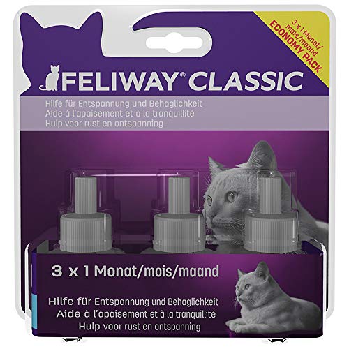 FELIWAY Classic - Antiestrés para gatos - Marcaje con orina, Miedos, Cambios en el entorno, Arañazos Verticales - Pack ahorro 3 recambios 48ml