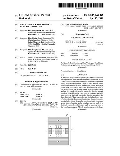 Force feedback electrodes in MEMS accelerometer: United States Patent 9945968 (English Edition)