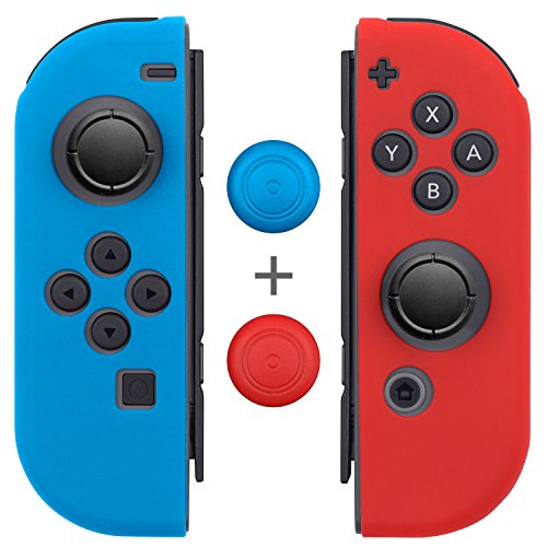 Fosmon SGEL81690 Piel de silicona con los pulgares para Controladores Switch Joy-Con (Azul/Rojo)