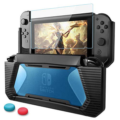 Funda Compatible con Nintendo Switch con Protector de Pantalla, HEYSTOP TPU PC Carcasa de Protección para Nintendo Switch, Anti-Choques/Arañazo (Negro/Azul)