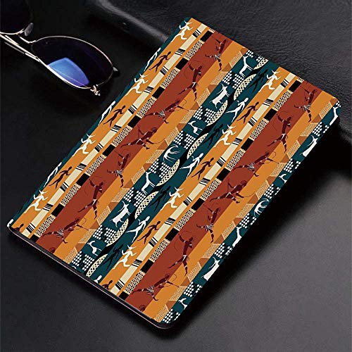 Funda para iPad (9,7 Pulgadas, 2018/2017 Modelo, 6ª / 5ª generación), Motivos de caza africanos primitivos y clásicos con figuras de animales huma,Slim PU Protectora Carcasa con con Auto-Sueño/Estela