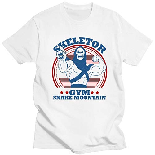 Funny Skeletor Gym T-Shirt Snake Mountain T Shirt Men He-Man and The Masters of The Universe Tshirt Short Sleeved Cotton tee Tops-White,XL