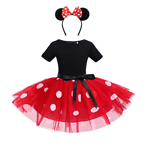 FYMNSI Vestido de Niña Bebé Lunares Princesa Fantasía Tutú Tul Danza Ballet Bola Baile Falda de Bailarina Infantil Cumpleaños Fiesta Carnaval Halloween Navidad Cosplay con Diadema Regalo Rojo 3-4 Años