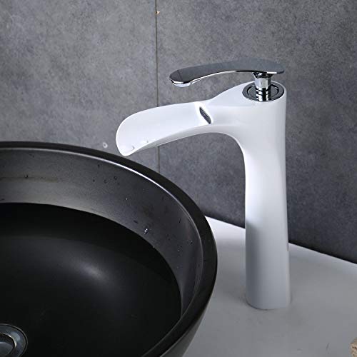 Grifo Lavabo Cascada, Blanco & Cromo, Agua Fria y Caliente Disponible (Alto)