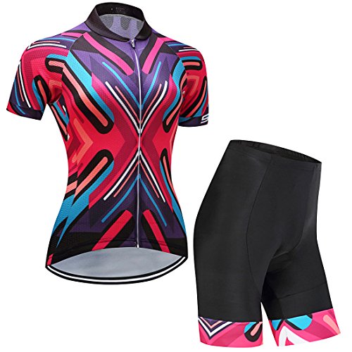 GWELL Maillot Ciclismo Mujer Cclismo Conjunto de Ropa + Culote Pantalones Acolchado 3D para Bicicleta Verano Deportes al Aire Libre