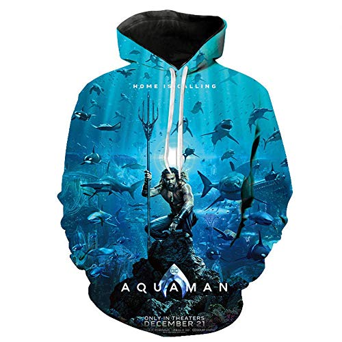 GZBSTDQ Hoody Sudadera con Capucha Hombre, Unisexo 3D Impresa Manga Larga Hoodie Suéter Deporte Capucha Pullover Mujer HD Anime Hoodie Bolsillos Jerséis Sudaderas Aquaman 3XL