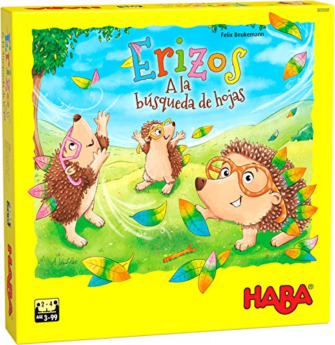 HABA búsqueda ESP, Dados para 2-4 Jugadores a Partir de 3 años, Amplio Material de Juego con Figuras de erizos y Hojas para Pegar. (Habermass H305591)