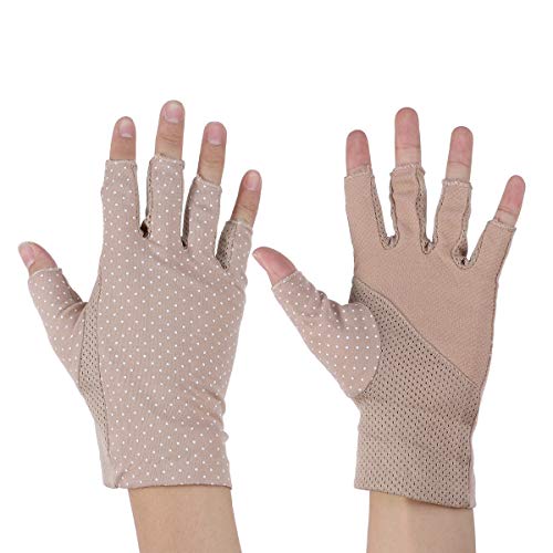 HEALIFTY Guantes de protección solar con medio dedo Guantes de protección UV Manopla para montar 1 par (Caqui)