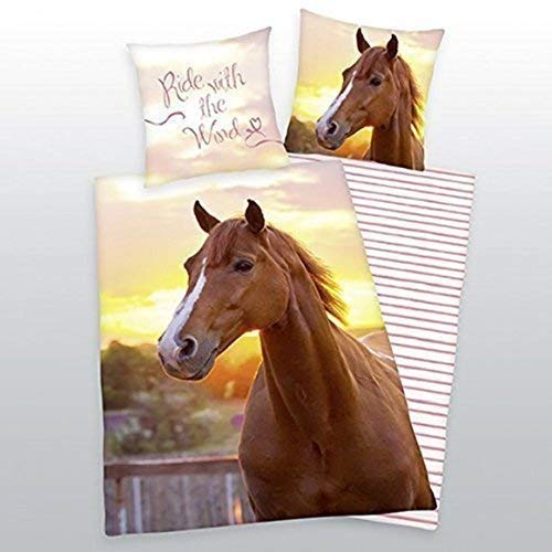 Herding Joven Colección Caballos Ropa de Cama, 80/80cm + 135/200 cm, Algodón - Reenforzado