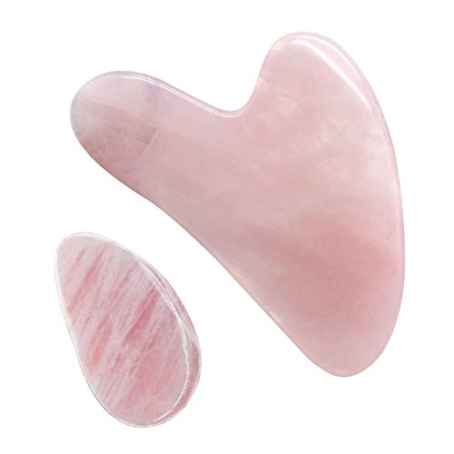 Herramienta de masaje con piedra de jade Guasha, 2 piezas de herramientas de masaje Gua Eye Board Cristal natural de cuarzo rosa Guasha Board Terapia de masaje Jade Gua Sha herramienta para raspar