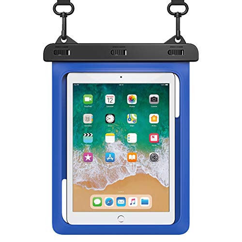 HeySplash Funda Impermeable Universal para Tableta hasta 10", Funda Sumergible Certificada IPX8 con Correa de Cuello para Apple iPad 2, Galaxy Tab S2/S3, Google Nexus9 - Azul