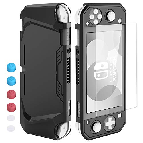 HEYSTOP Funda para Nintendo Switch Lite, Carcasa Switch Lite con Protector de Pantalla y 6 Agarres para el Pulgar, Cubierta Protectora de TPU para Switch Lite con Antiarañazos / Antipolvo (Negro)