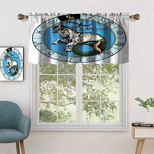 Hiiiman - Cortinas opacas con bolsillo para barra de ilustración de Capricornio con signos mitología Saturno griego, juego de 2, 137 x 91 cm, pequeñas cenefas para cocina