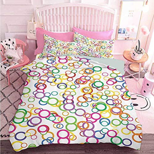 Hiiiman Premium Bedding Collection Circles Rainbow Party Gatherings Spectrum Round Summertime Joy (3 piezas, tamaño King) Juego de funda de edredón de 3 piezas