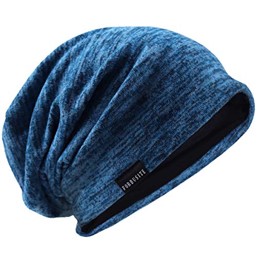 Hombres Slouch Gorrita Tejida Tejer Casquete Largo Holgado Forrado Invierno Verano Sombreros (Azul)