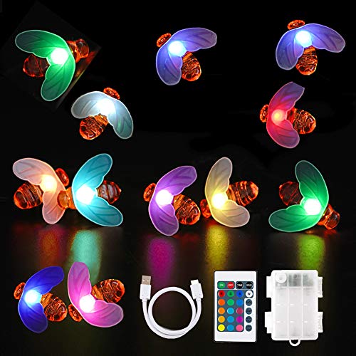 Honey Bee - Cadena de luces LED decorativa para exterior, resistente al agua, 4 modos, 6 m, 40 ledes, USB y pilas, con mando a distancia, para bodas, Navidad, fiestas, césped, decoración