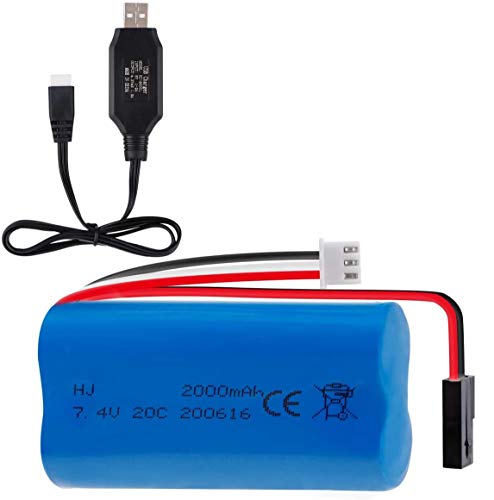 Hootracker 7.4V 2000mAh 20C Lipo Battery Pack Rechargeable with USB Cable 5500-2P Plug for MJX T640 F39 F49 T39 RC Aircraft Syma 822 RC Car