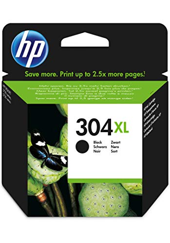 HP 304XL N9K08AE, Cartucho de Tinta de Alta Capacidad Original, compatible con impresoras de inyección de tinta HP DeskJet 2620, 2630, 3720, 3730, 3750, 3760, HP Envy 5010, 5020, 5030, Negro