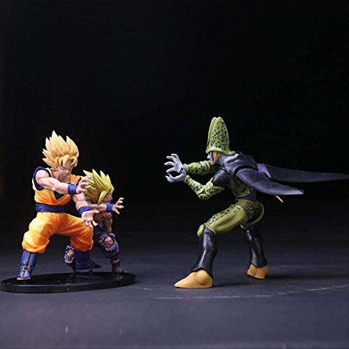 Huhu 3 Piezas Dragon Ball Z Cell Gohan Goku Scene Ver. Colección de Figuras de acción de PVC Super Saiyan Duel Wave Modelo 18Cm