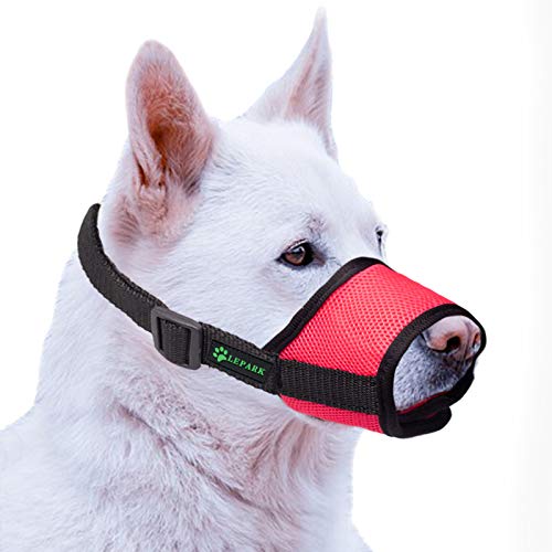 ILEPARK Bozal para Perros Cubierto con Malla Transpirable y Nailon Duradero, Bozal para Perro Ajustable y Suave para Evitar Que Muerda, Mastique y Ladre (M,Rojo)