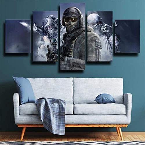 Impresiones en lienzo Imagen 5 Piezas Pinturas Call Of Duty Modern Warfare Simon Ghost Riley Obras de arte moderno Decoración de la sala de estar Decoración del dormitorio Decoración de 5 paneles