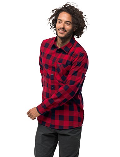 Jack Wolfskin Red River Shirt Hemd für Reise Freizeithemd Atmungsaktiv Camisa, Rot (Indian Rot Checks), XX-Large para Hombre