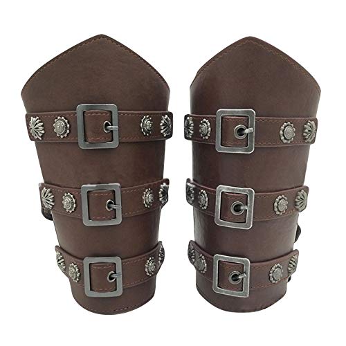 Jannyshop 1 Par de Brazaletes Anchos de Piel Medieval Retro Protectores de Brazo Steampunk Armadura Brazalete Armadura Mano Accesorios de Manga