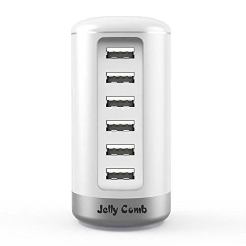 Jelly Comb Cargador USB de 6 Puertos con tecnología SI (Smart Identification) para iPhone, iPad, Samsung Galaxy, Nexus, HTC, Motorola, LG y Otros (Blanco)