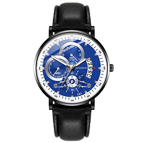 jieGorge Reloj para Hombre, Simple, geométrico, Redondo, Mesa de Mano para Hombre, Informal, de Negocios, con Calendario Individual, cinturón, Joyas y Relojes (C)