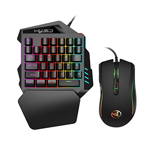 Juego De Teclado Para Juegos, CombinacióN De Teclado Y Mouse Retroiluminado Con Tacto MecáNico Rgb Para Una Mano, Mouse Programable De 6400 Dpi, Para Pc /Computadora PortáTil /Escritorio /Xbox