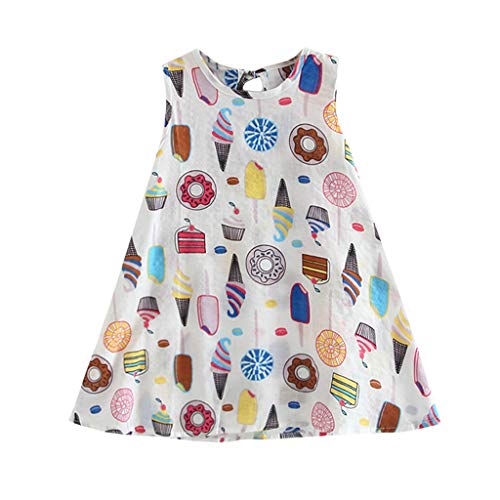 Julhold Vestidos de algodón para bebés y niñas de moda lindos sin mangas con estampado de helado de tarta, ropa casual de 1 a 5 años