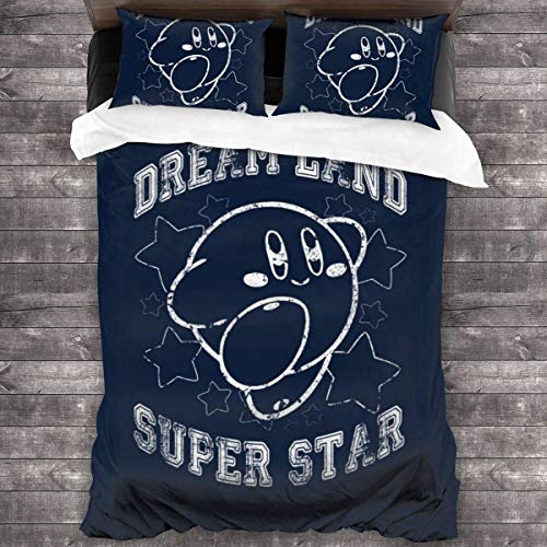 Kirby Dream Land Super Star Juego de Cama de 3 Piezas Funda nórdica, Juego de Cama Decorativo de 3 Piezas con 2 Fundas de Almohada