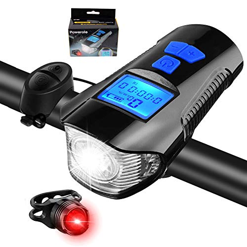 Kit de luces delanteras y traseras de bicicleta Chanhan, con odómetro y bocina, velocímetro multifunción súper brillante e impermeable de carga USB, adecuado para todas las carreteras y montañas