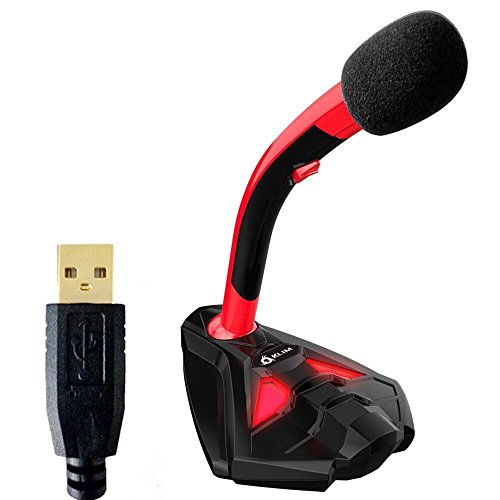 KLIM™ Voice Micrófono USB con Base para Ordenador - Micro de Escritorio, Micrófono para Jugadores - Rojo y Negro -Nueva Versión 2020