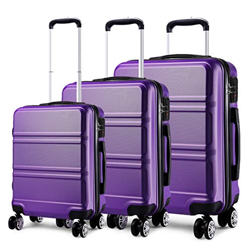 Kono Juego Set 3 Maletas Trolley Rígida ABS Equipajes de Viaje (55cm,66cm,74cm)-Morado