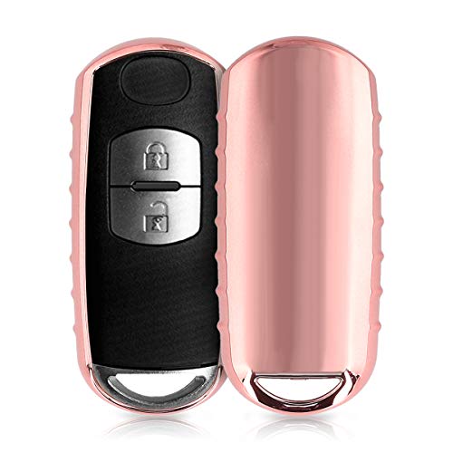 kwmobile Funda Compatible con Mazda Llave de Coche Keyless Go de 2 Botones - Carcasa Suave de TPU - Cover de Mando y Control de Auto en Rosa Oro Brillante