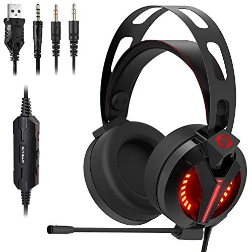 LaLa POP LED Rojo Sobre-Oído Surround Sound Gaming Headset Con Cancelación De Ruido Del Micrófono For PC, Xbox One, For PS4, Interruptor De Nintendo, Mac, De Escritorio, Portátil, Ordenador, VR, Andro