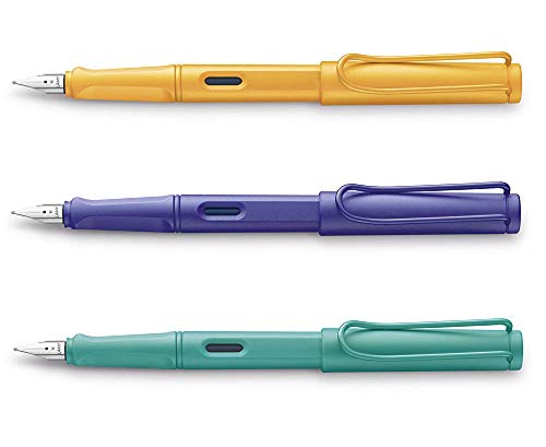 LAMY Safari Pluma Estilográfica Conjunto - Pack de 3 Bolígrafos - Punta Medio (M) - Mango Aquamarine Violet - Edición Especial 2020