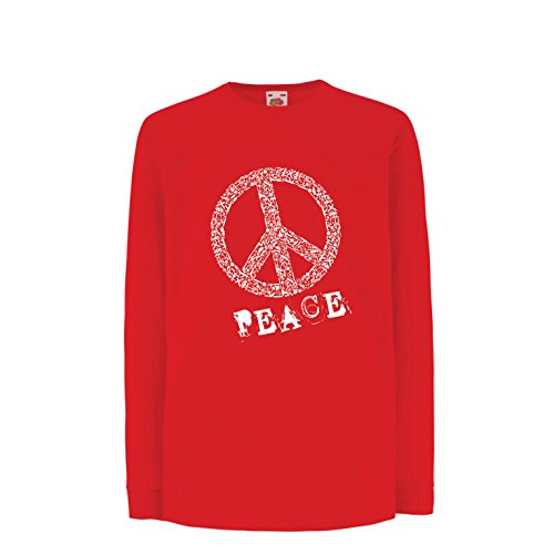 lepni.me Camiseta para Niño/Niña Símbolo de la Paz 60s 70s Festival Hippie Signo de la Libertad (12-13 Years Rojo Multicolor)