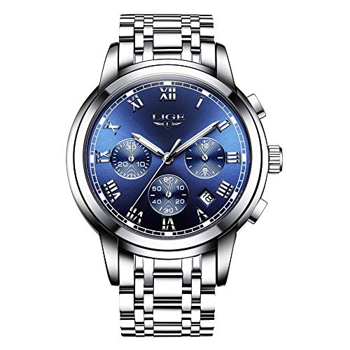 LIGE Relojes Hombre Impermeable Moda Cuarzo Analógico Hombres Reloj Cronógrafo Acero Inoxidable Reloj de Pulsera